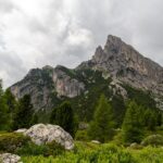 vetta delle Dolomiti tra i larici, escursioni in Dolomiti